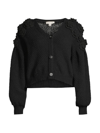 Stellah Women's Flower-detail Knit Button-front Cardigan In Black