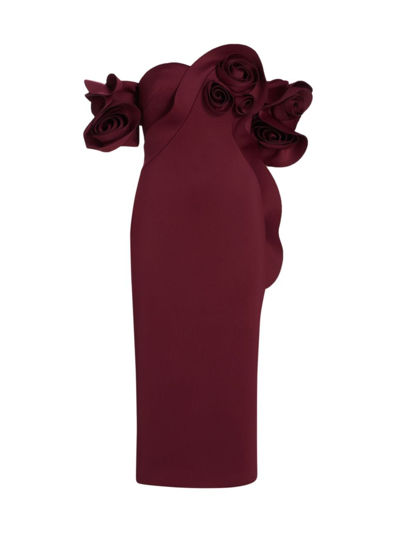Badgley Mischka Women's Floral Swirl Neoprene Midi-dress In Wine