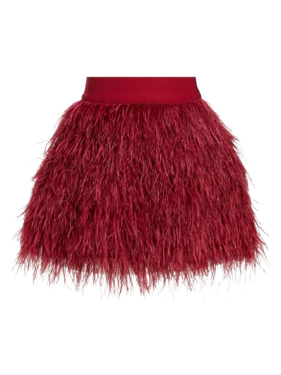 Alice And Olivia Women's Cina Ostrich Feather Miniskirt In Bordeaux