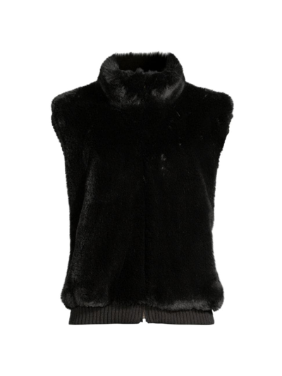 Surell Women's Faux Rex Rabbit Vest In Black