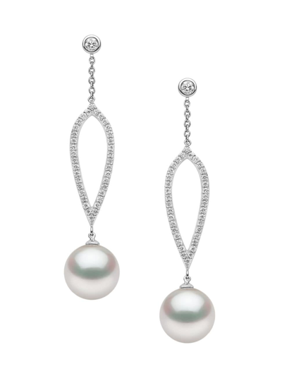 Yoko London Women's 18k White Gold, Freshwater Pearl & 0.484 Tcw Diamond Drop Earrings