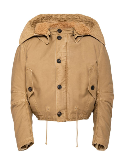 Prada Faux Shearling-trim Cotton Jacket In Brown