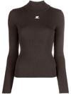 Courrèges Black Reedition Ribbed-knit Sweater In Brown