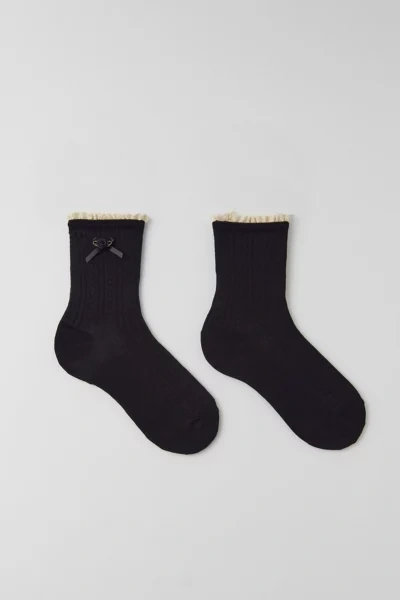 Urban Outfitters Rosette Pointelle Crew Sock In Black