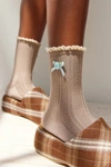 Urban Outfitters Rosette Pointelle Crew Sock In Taupe