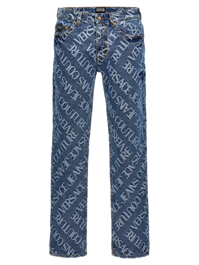 Versace Jeans Couture Jacquard Logo-motif Straight-leg Jeans In Blue