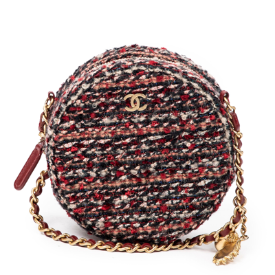 Pre-owned Chanel Cc Tweed Round Chain Acorn Charm In Multi