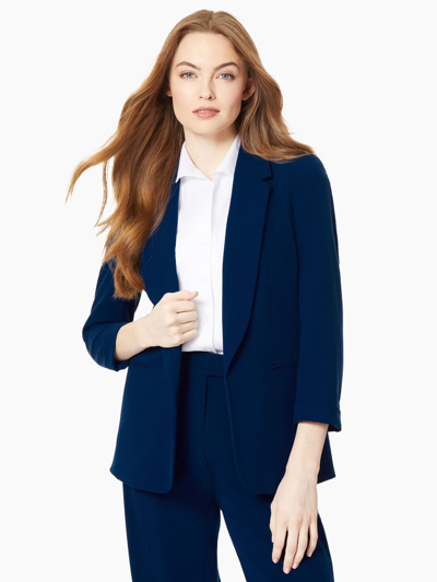 Jones New York Notch Collar Rolled Cuff Bi-stretch Blazer In Blue