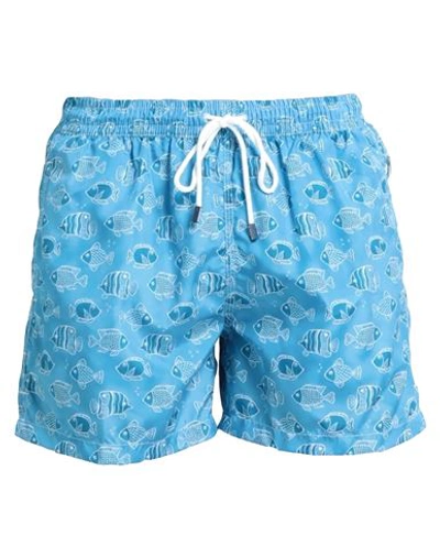 Fedeli Geometric-pattern Ocean Blue Swim Shorts