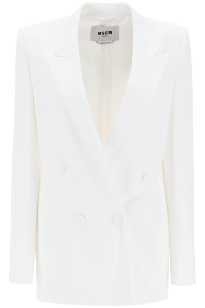Msgm Double-breasted Blazer In White