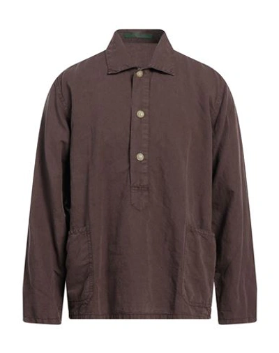 Hand Picked Man Shirt Dark Brown Size L Cotton, Linen