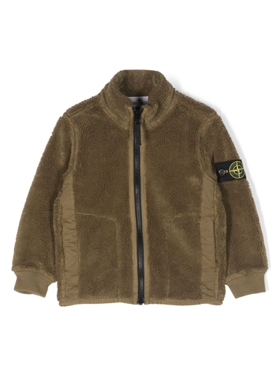 Stone Island Junior Kids' Compass-patch Sherpa Jacket In Green