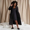 PRETTY YOU LONDON QUILTED VELOUR ROBE IN RAVEN
