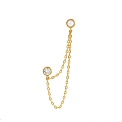 Orelia Pearl And Crystal Double Chain Drape Stud Earring In Gold