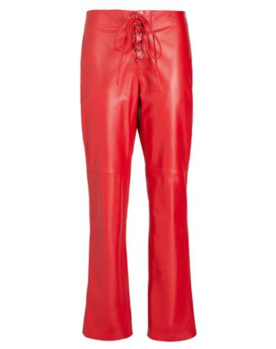 8 By Yoox Leather Lace-up Pants Woman Pants Tomato Red Size 12 Lambskin