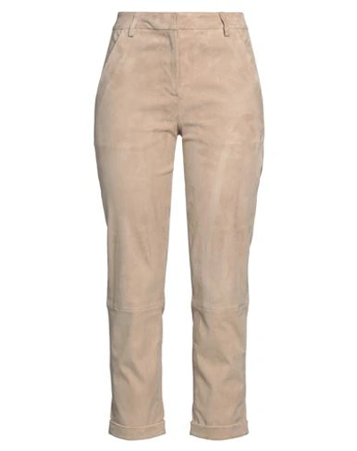 Enes Woman Pants Beige Size 8 Soft Leather