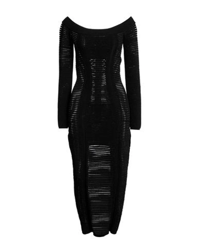 Balmain Off-the-shoulder Ribbed-knit Midi Dress In Black