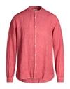 Brooksfield Man Shirt Brick Red Size 17 Linen In Red