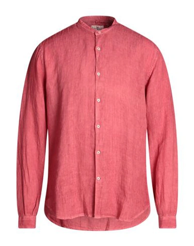 Brooksfield Man Shirt Brick Red Size 17 Linen