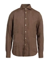 Tintoria Mattei 954 Man Shirt Brown Size 15 ¾ Linen