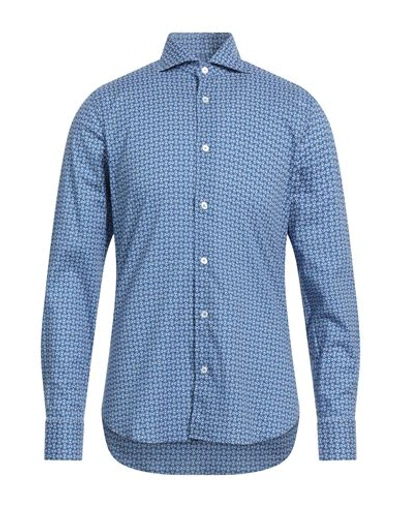Fedeli Man Shirt Blue Size 15 Cotton, Elastane