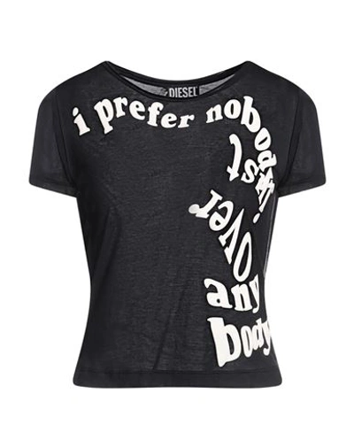 Diesel Woman T-shirt Black Size L Modal, Cashmere