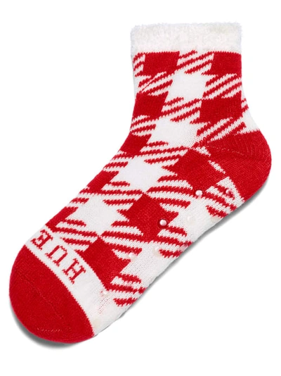 Hue Feather Lined Gripper Socks In Red Plaid