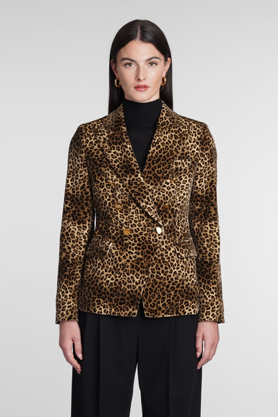 Tagliatore Double-breasted Leopard-print Blazer In Marrone