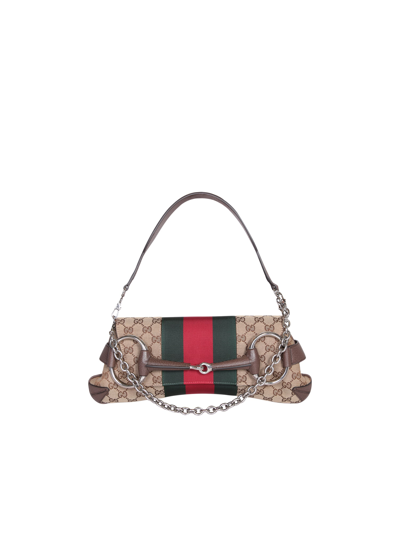 Gucci Horsebit Chain Medium Shoulder Bag In Beige