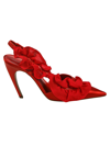 Nensi Dojaka Ruffle-trimmed Satin Slingback Pumps In Red