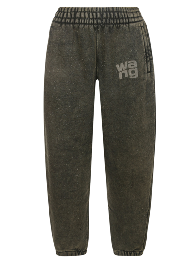Alexander Wang Glitter Essential Terry Sweatpants With Puff Logo In Army Green