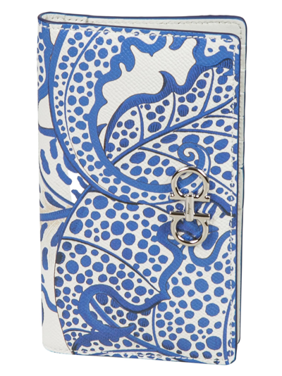 Ferragamo Woman Gancini Continental Wallet In Optic White/lapis Lazuli