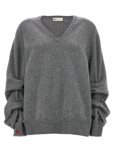 Tory Burch Curled Sleeve Jumper In Grey