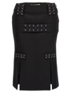 Alessandra Rich Lace-up Skirt With Fitted Silhouette And Slits In Black