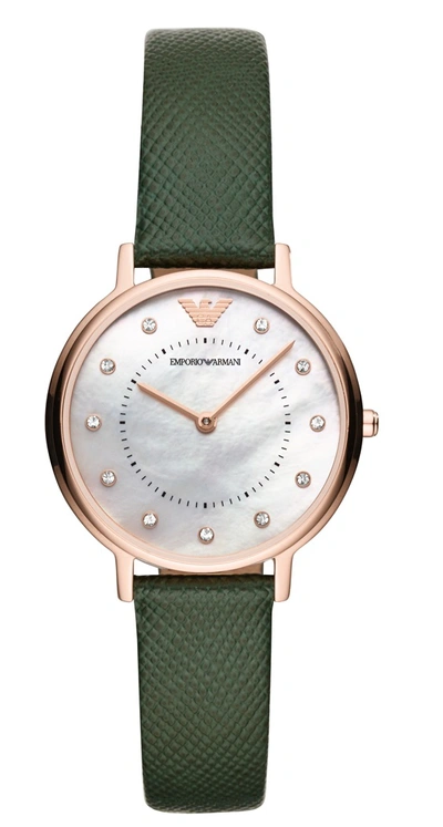 Emporio Armani Kappa Quartz Diamond Ladies Watch Ar11150 In Gold Tone / Green / Mop / Mother Of Pearl / Rose / Rose Gold Tone