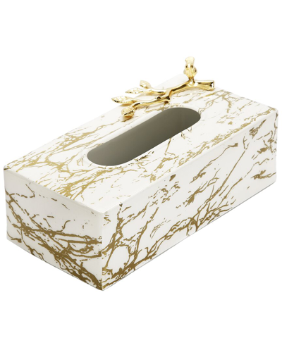 Alice Pazkus White And Gold Marble Tissue Box With Gold Leaf Design