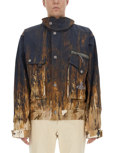 Vivienne Westwood Mens Brown Memphis Abstract-pattern Regular-fit Cotton Bomber Jacket