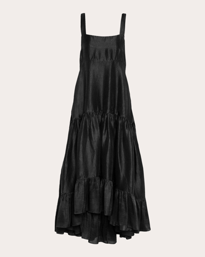 Azeeza Griffon Pleated Silk Maxi Dress In Black