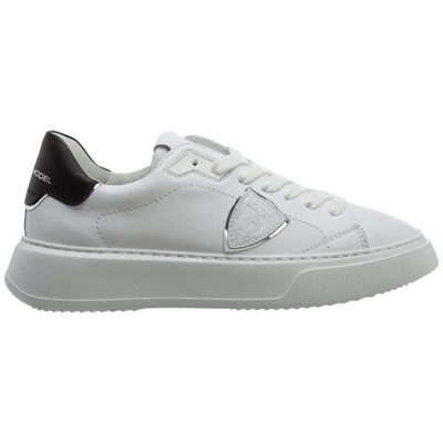 Pre-owned Philippe Model Sneaker Damen Temple A11ebtldv010 Leder Logo Blanc / Noir Bianco