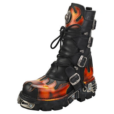 Pre-owned New Rock Rock Flames And Reactor Unisex Black Red Stiefel Plattform - 37 Eu