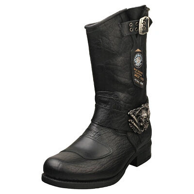 Pre-owned New Rock Rock Biker M-gy07-s10 Unisex Black Stiefel Plattform