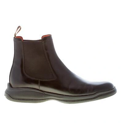 Pre-owned Santoni Herren Schue Schwarz Halbglanzende Leder Chelsea Boot Leichte Sohle