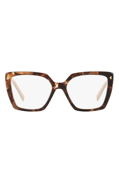 Prada 53mm Square Optical Glasses In Brown Tort