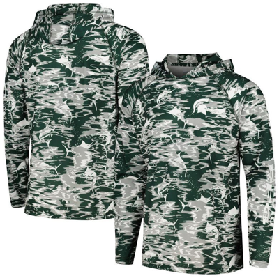 Columbia Green Michigan State Spartans Pfg Terminal Tackle Omni-shade Rippled Long Sleeve Hooded T-s