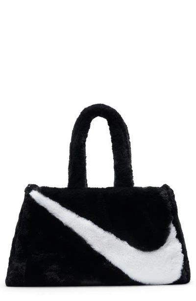 Nike Sportswear Faux Fur Tote Bag In Black