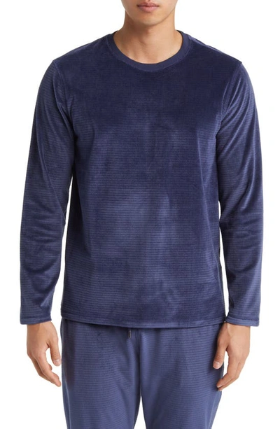 Daniel Buchler Chainlink Velour Long Sleeve Pyjama T-shirt In Navy
