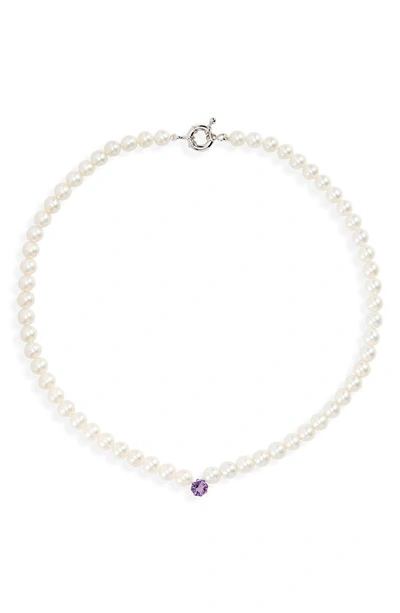 Polite Worldwide Princess Freshwater Pearl & Amethyst Necklace In Silver