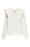 Nordstrom Kids' Rib Shoulder Ruffle Long Sleeve T-shirt In Ivory Egret