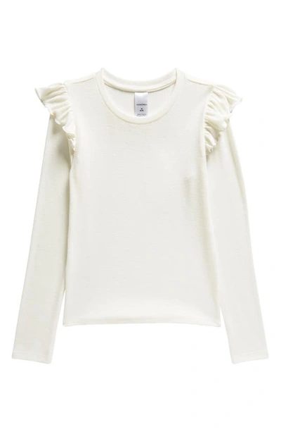 Nordstrom Kids' Rib Shoulder Ruffle Long Sleeve T-shirt In Ivory Egret