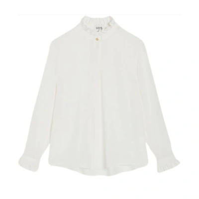 Claudie Pierlot Chabine Ruffle-collar Silk Shirt In Kreide
